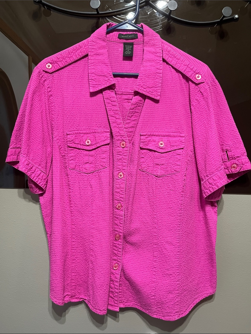 Khazana Women’s Button-Down Short Sleeve Shirt in Vibrant Pink